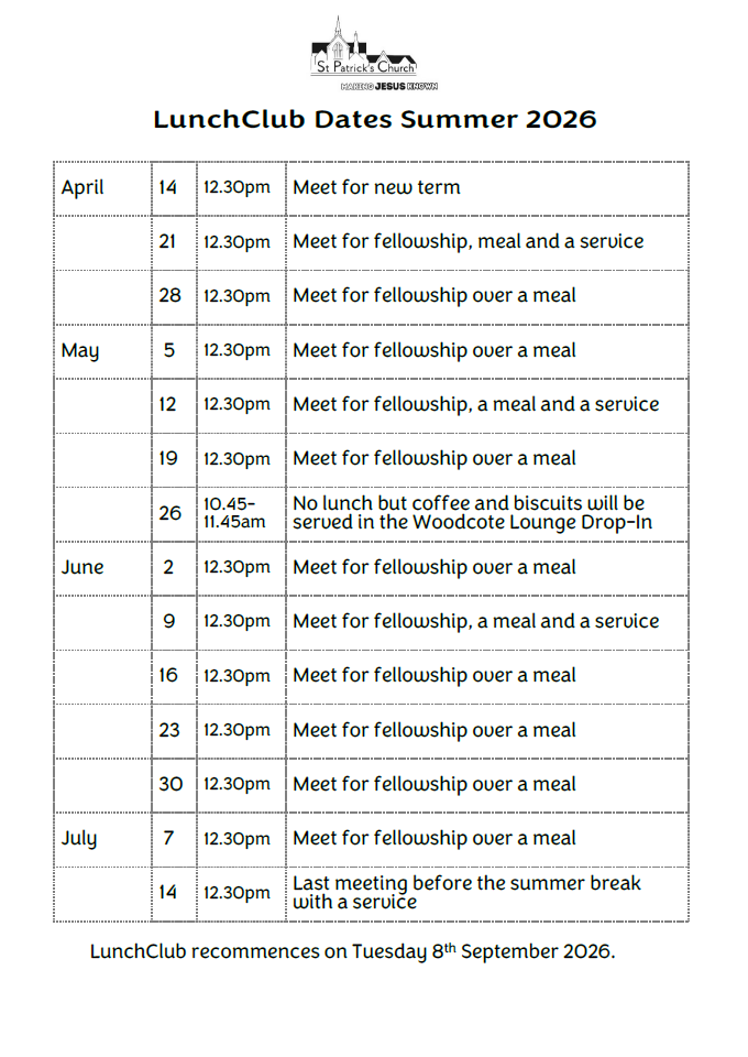 Lunch CLub Dates 2026